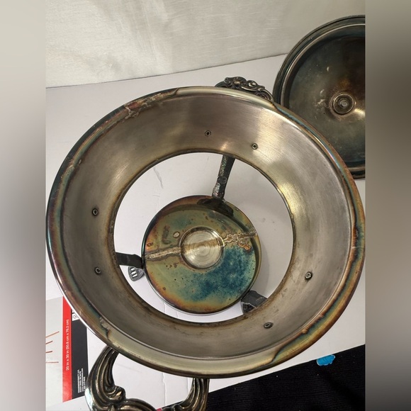 Antique 3 Piece Raimand Silver Plated 3 Footed Chafing Dish W/ Lid, Fire King - Picture 7 of 9